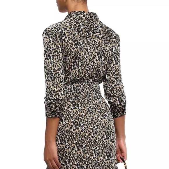 Equipment Femme Brown Black Leopard Print Shirt Mini Dress Long Sleeves Sz S - Picture 3 of 13